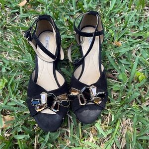 GEOX Respira D52N9A Suede Wedge Shoes Rhinestone